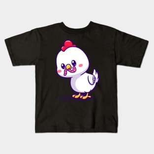 Cute Chicken Eating Worm Cartoon Kids T-Shirt